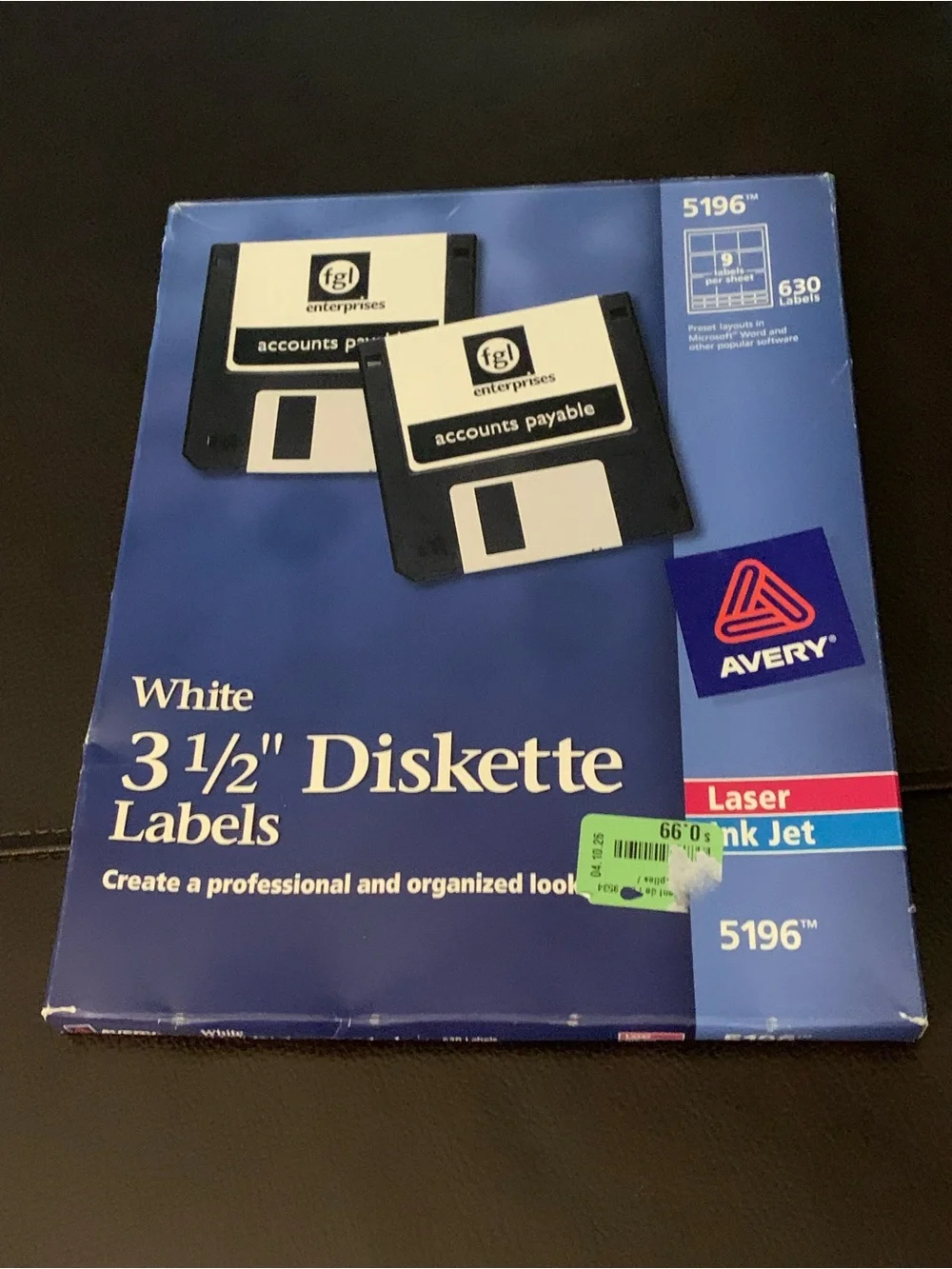 Avery 5196 White Diskette Labels 3-1/2” Diskette 9 Labels Per Sheet - 37 Sheets